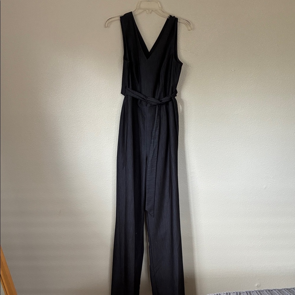 Calvin Klein Black Sleeveless V-Neck Belted Jumpsuit
